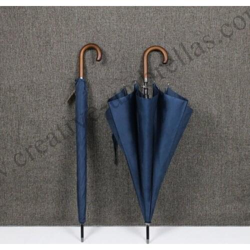 Long-handle auto open 70T wooden classical business gents umbrellas anti-thunder fiberglass outdoor commercial parasol