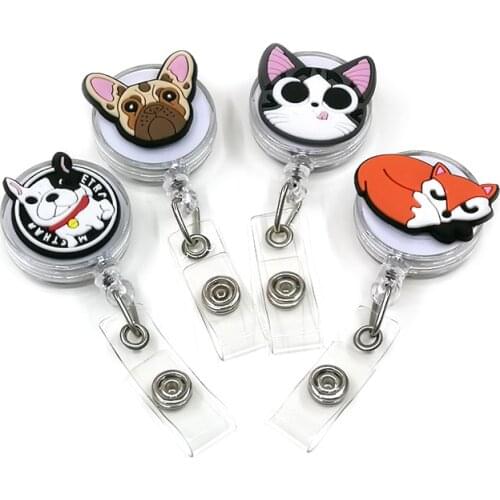 1PCS Animals Plant Pull Badge Nurse Cute Dog Cat Fox Name Badge Reel Clip Badge Holder Doctor School Student Office ID Card