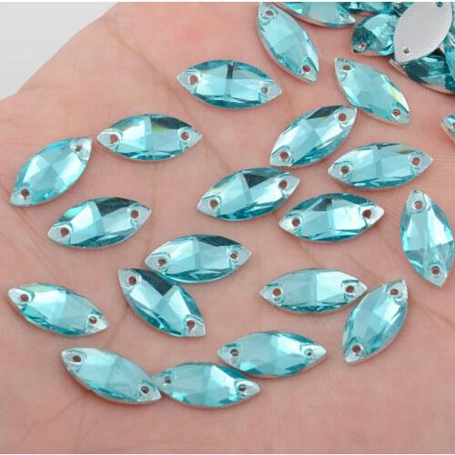 BOLIAO 2 Hole 40Pcs 7*15 mm (0.28*0.59 in) Horse eye Shape Light Blue Acrylic AB Crystal Flat Back Home/Clothes Decoration DIY