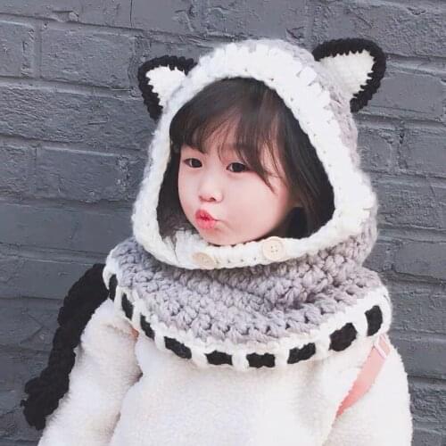Doitbest 3-8 Y Fox Ear Winter Hat Windproof Hats Scarf Set Christmas gift For Kids Boys Girls handmade Winter Earflap Cap