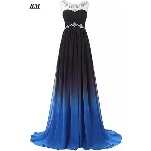 Elegant A-line Ombre Prom Dresses 2019 Chiffon Beading Long Gradient Formal Evening Dress Party Gown Vestidos De Gala BM19