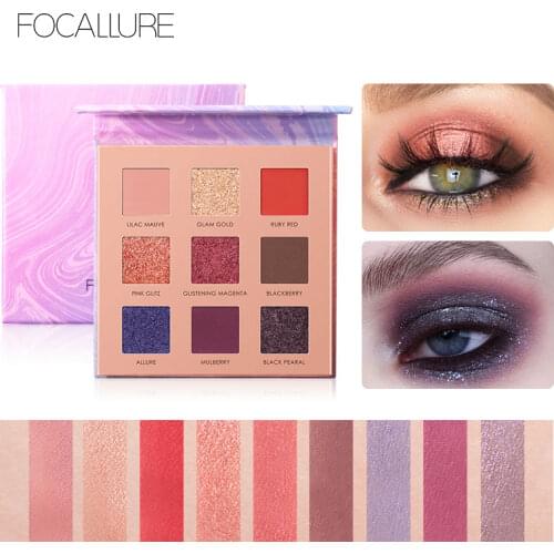 FOCALLURE 9 colors Glitter Shimmer eyeshadow pallete waterproof nude pigmented Shining Eye shadow palette
