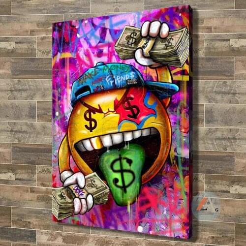 Graffiti Money Dollar Tongue Oil Painting on Canvas Cartoon Wall Art Poster Prints Wall Pictures for Living Room Home Cuadros