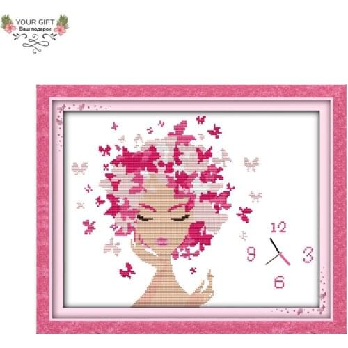 Your Gift G315 14CT 11CT Stamped and Counted Pink Woman Cross Stitch Home Decoration