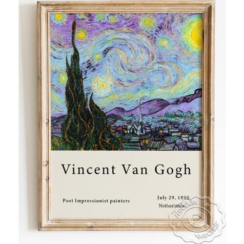 Vincent Van Gogh Exhibition Museum Poster, The Starry Night Classic Canvas Painting, Vintage Illustration Wall Art Home Decor