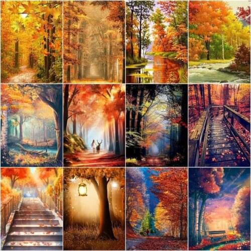 GATYZTORY DIY Painting By Number Maple Tree Drawing On Canvas Gift Fall Scenery Kits Handpainted Paintings Art Home Decor