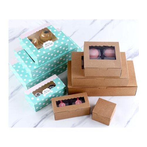 I"MFINE 5pcs Kraft paper Cookie cake Packaging Box with plastic pvc window for Candy Biscuit Chocolate Paper Carton cardboard gi