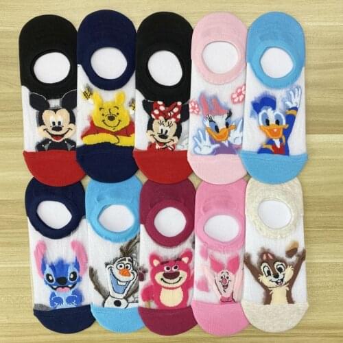Disney Hot Sale Womens Korean Style Cartoon Pattern Cute Girls Boat Cotton Socks Fashion Funny Happy Novelty Ladies Short Socks
