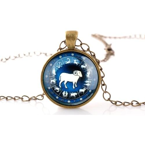 Lureme Fashion Brand Jewelry The Zodiac Series Round Galss Charm Pendant Necklace for Women and Girl (NLB003)