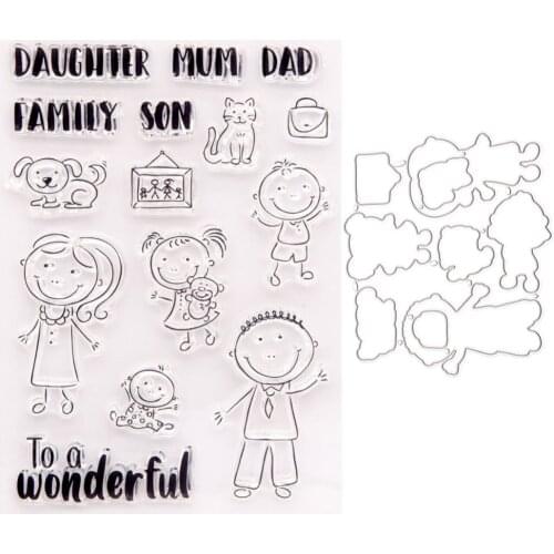 Daughter Mom Dad Family Son Clear Stamps and Cutting Dies for DIY Scrapbooking Card Making Christmas Fun Decoration Supplies