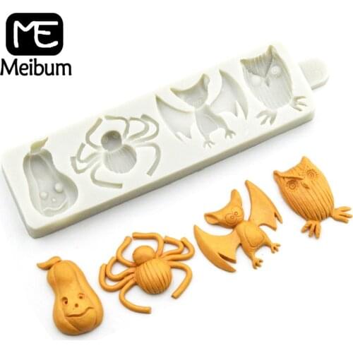 Meibum Halloween Pumpkin Pie Bat Owl Spider Silicone Fondant Cake Mold Biscuits Chocolate Candy Sugar Craft Decorating Mould