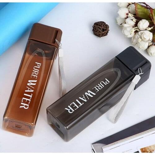 480ML cute water bottle New Square Tea Milk Fruit Water Cup for Water Bottles drink with Rope Transparent Sport Heat resistant