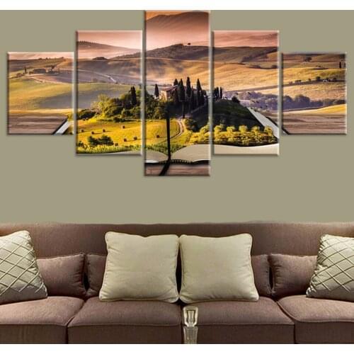 Modular Pictures 5 panels Book scenery Poster Wall Art Modular Paintings For Kitchen Wall Pictures Living Room Canvas Painting