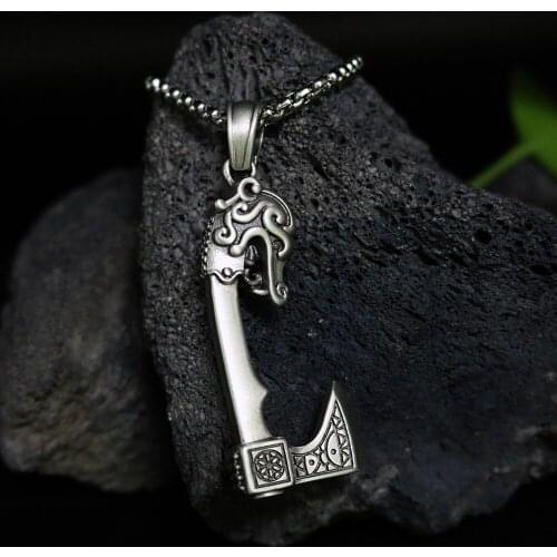 Nordic Viking axe fashion ins cold style titanium steel pure tin pendant necklace mens long sweater chain female chain necklace