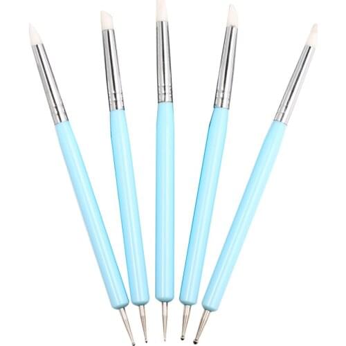 5pcs/set Double-ended Dotting Tools Set Nail Art Embossing Tools Pottery Craft Art Silicone Brushes