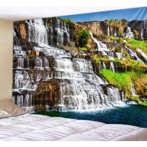 Natural landscape waterfall big tapestry forest stream 3d printing wall hanging wall decoration bohemian home room decoration