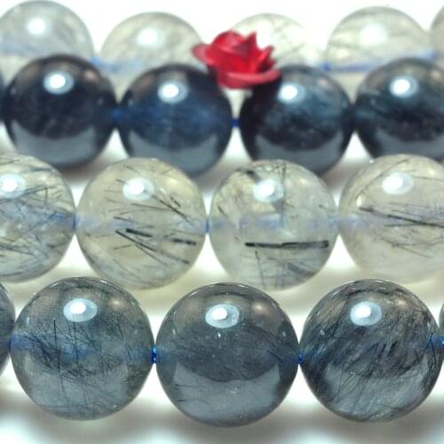 Natural Blue Rutilated Quartz Smooth Round Loose Beads Wholesale Gemstone Semi Precious Stone Bracelet Jewelry Making