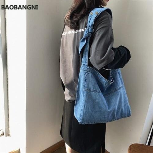 New Vintage Denim Shoulder Bags Women Simple Jeans Blue Handbag Large Capacity Fashion Womens Tote Messenger Shopping Bag