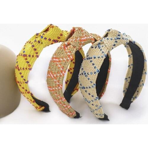 2020 New Boho Hairband Summer Straw Weaving Knotted Headband for Women Cross Handmade Hair Hoop Hair Accessories