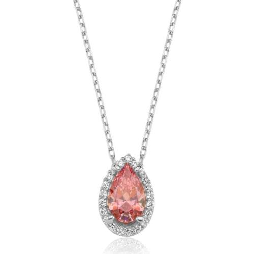 Valori Jewels 0.75 Carat, Zirconia Pink And White Pear Gemstone, Rhodium Plated, Sterling Silver Necklace