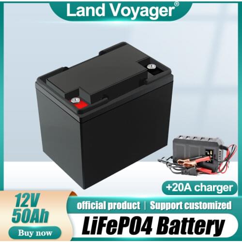 Land Voyager 12V 50Ah Deep Cycle LiFePO4 Rechargeable Battery Pack 12.8V 50Ah Life Cycles 4000 with 100A BMS 14.6V10A charger