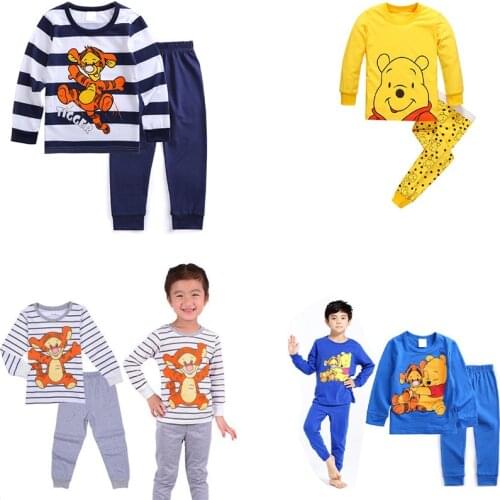 Disney Winnie The Pooh Kids Pajamas Boys Girls Bear Printing Shirts and Long Pants Clothing Set Children Homewear Suit Sleepwear