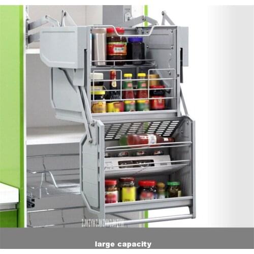 Kitchen Top Cabinet Lifting Basket Fridge Double Layer Large Capacity Seasoning Pull Basket Cabinet 4-Gear Double Buffer Damping