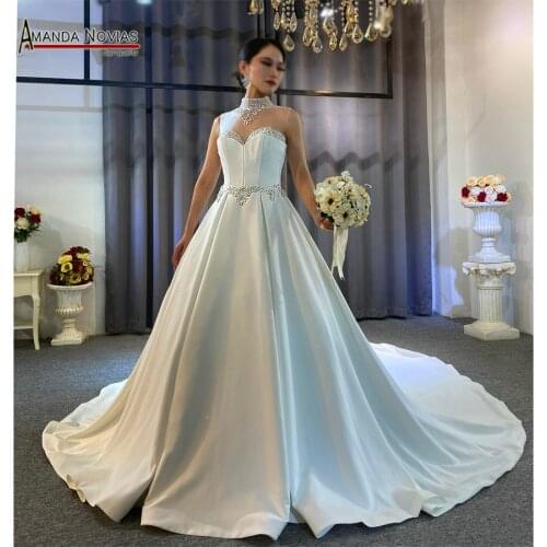 Simple satin wedding dress real work photo