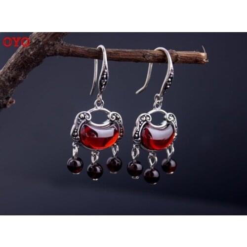 100% S925 Sterling Silver and Natural Garnet Earrings