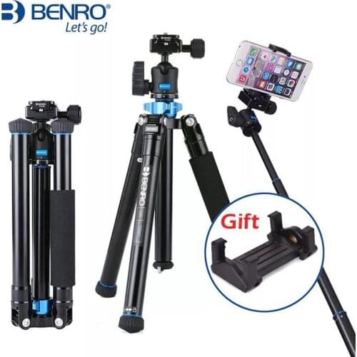 Benro IS05 Aluminum Alloy Tripod Kit Center Column Can be Selfie Stick Monopod for Smartphones Mirrorless Cameras Oversea Stock