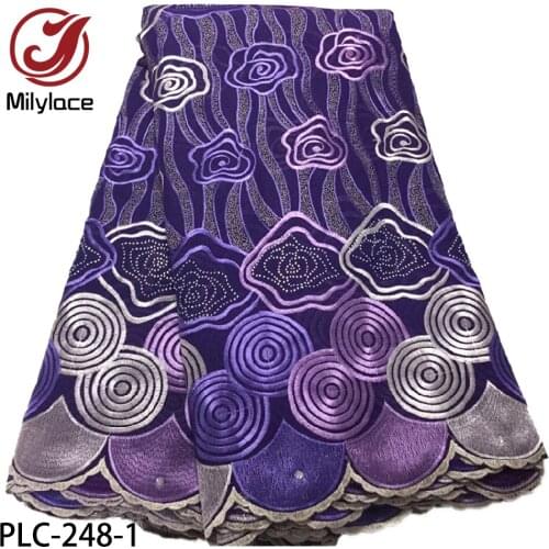 Swiss Voile Lace Fabric with Stones High Quality African Embroidery Cottonlace Fabric for Wedding PLC-248