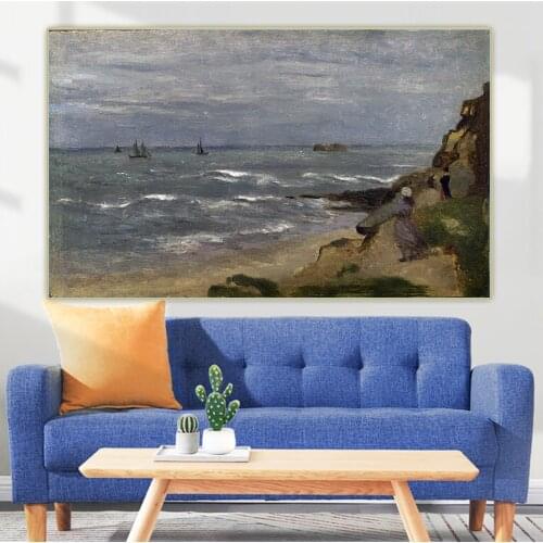 Citon Jean Baptiste Camille Corot《Seascape with Figures on Cliffs》Canvas Art Oil painting Background Wall Decor Home Decoration