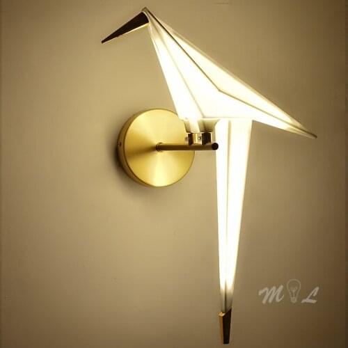 Nordic Aisle Bird Lamp Beside Wall Lamp Led Home Deco Wall+lamps Paper Crane Wall Light Fixture Loft Living Room Design Sconces