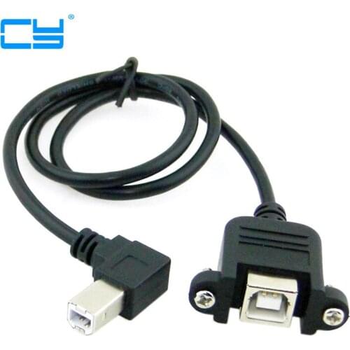 90 Degree Right Angled USB B Type Male to Female extension cable with screws for Panel Mount 50cm 100cm / 3ft
