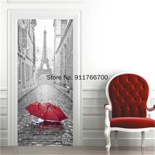 3D Eiffel Tower DIY Waterproof Wallpaper PVC Door Stickers Self Adhesive Home Decor Poster For Living Room Custom Size/77*200CM