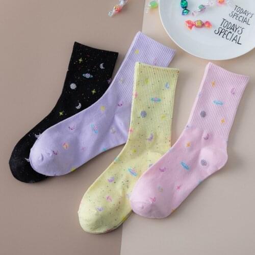 Planetas cartoon socks cute calcetines woman harajuku kawaii women skarpetki damskie kobieta skarpety mujer meias sock cotton