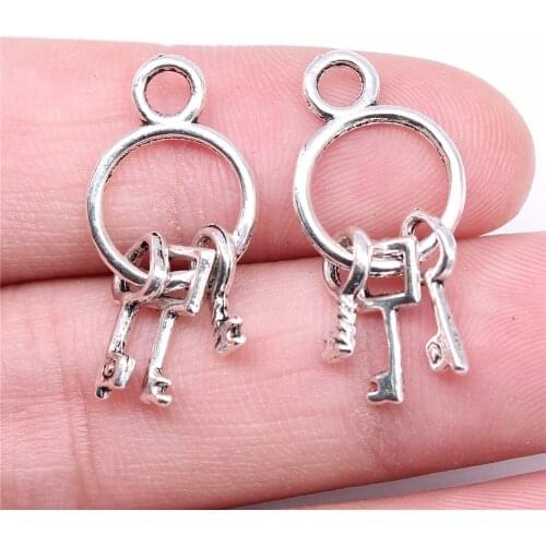 WYSIWYG 40pcs Charms 25x13mm Keys Charms For Jewelry Making DIY Jewelry Findings Antique Silver Color Alloy Charms Pendant