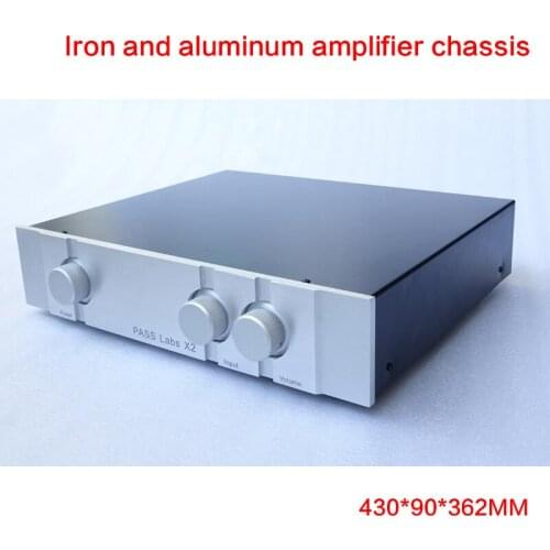 Iron-aluminum Power Amplifier Chassis DIY Audio Case Amplifier Shell Power Enclosure with Knob with Cooling Holes 430*90*362MM
