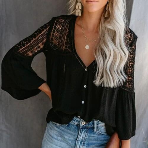 Hollow Out European Style Women Shirt Clothes Women Tops Womens Tops and Blouses Autumn Spring White and Black Woman Blouse