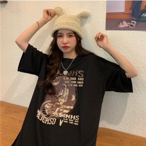 2021 new summer all-match casual personality full of loose short-sleeved cotton T-shirt womens mid-length Harajuku style