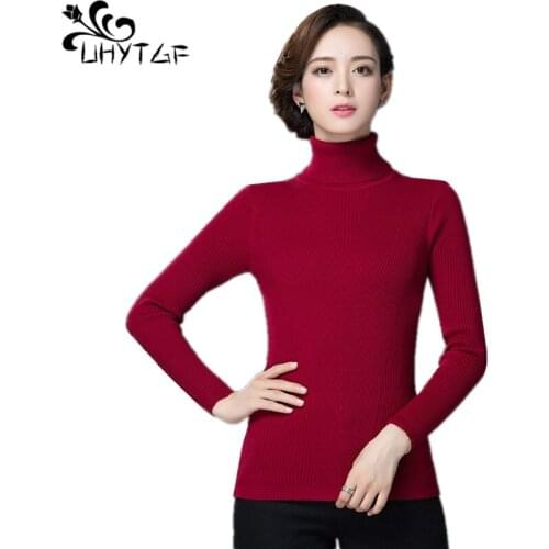UHYTGF Women Sweater Winter Top Turtleneck Sweater plus size Women Pullover Jumper Knitted Sweater Femme Hiver Truien Dames X626