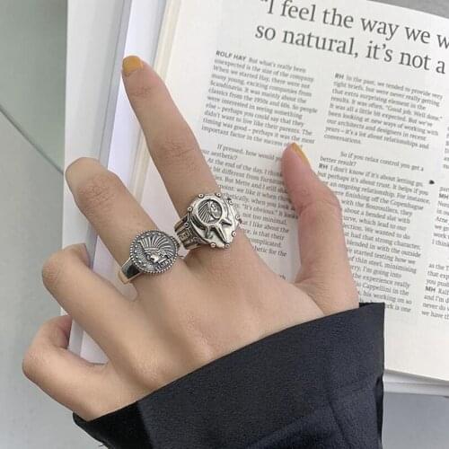 925 Sterling Silver Retro Coin Portrait Atmosphere Index Finger Opening Rings For Women Couple Ins Trend Jewelry Gifts SAR401