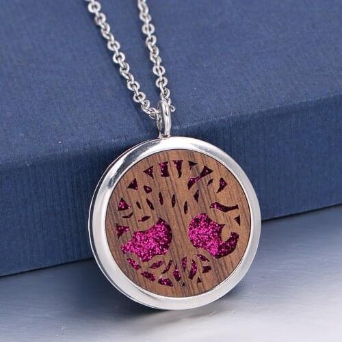 1pc Aroma Perfume Wood Diffuser Necklace Floating Tree of Life Locket Pendant DIY Jewelry for Fragrance Essential Oil With Pads