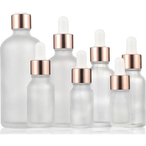 10ml 15ml 30ml 50ml 100ml frosted cosmetic essential oil glass dropper bottle eye dropper bottles with rose gold cap SN65