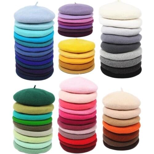 100% Wool beret hat Winter Ladies Girl Round Artist French Berets Caps Pumpkin Solid Thick Warm headwear