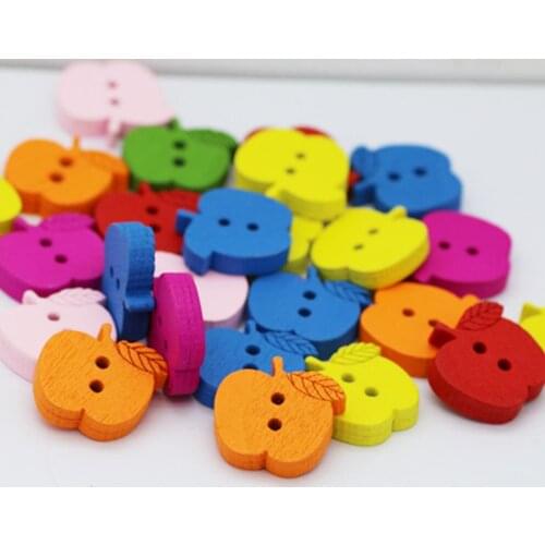 100pcs 15*16mm Assorted Colors Cartoon Apple Wood Buttons Bead With Hole For Handicrafts Sewing Scrapbooking Diy Craft Accessory