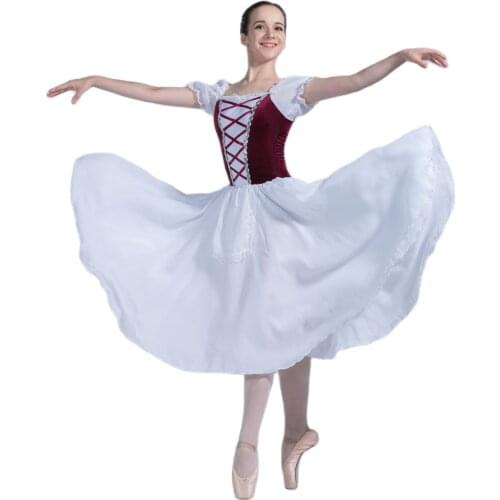 A19019 Royal Blue Bodice Ballet Costume Chiffon Puff Sleeve Ballet Long Dress Dance Tutu Adult Ballet Dress