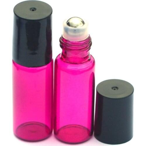 20pcs Essential Oil 5ml Roller Rose Bottle Perfume Sample Empty Roll-On 5ml Bottle with Black Plastic Cap Bottle