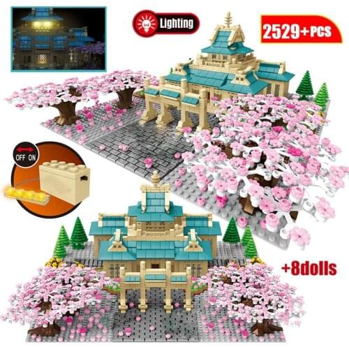 2529PCS Cherry Blossom College Model Building Blocks City Street View Tree House Flower Architecture Bricks Toys For Girls Kids