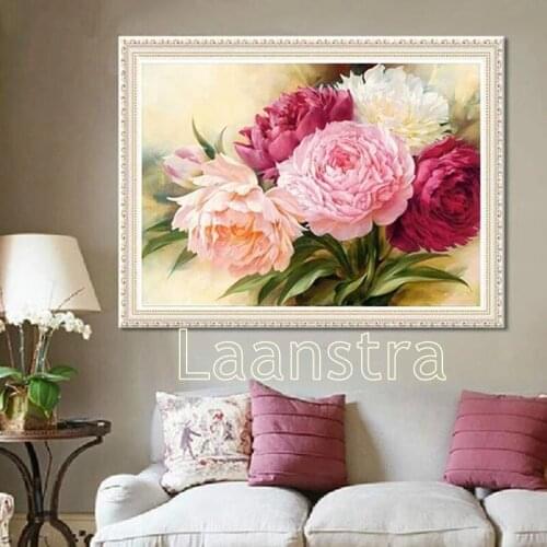 5D Full Diamonds Peony Flowers Embroidery Cross Stitch Kits Household Handmand Diy Decoration Crafts Material Package